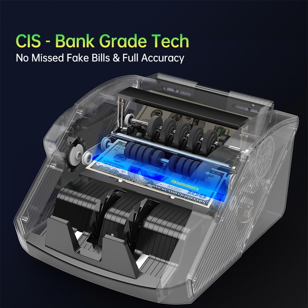 BillMaster B70 Mixed Denomination Money Counter Machine–Bank Grade Tech Contact Image Sensor CIS/UV/MG/IR/DD Fake Detector–Touch Screen–Printer Compatible–Cash Counter for Business–US Service Team