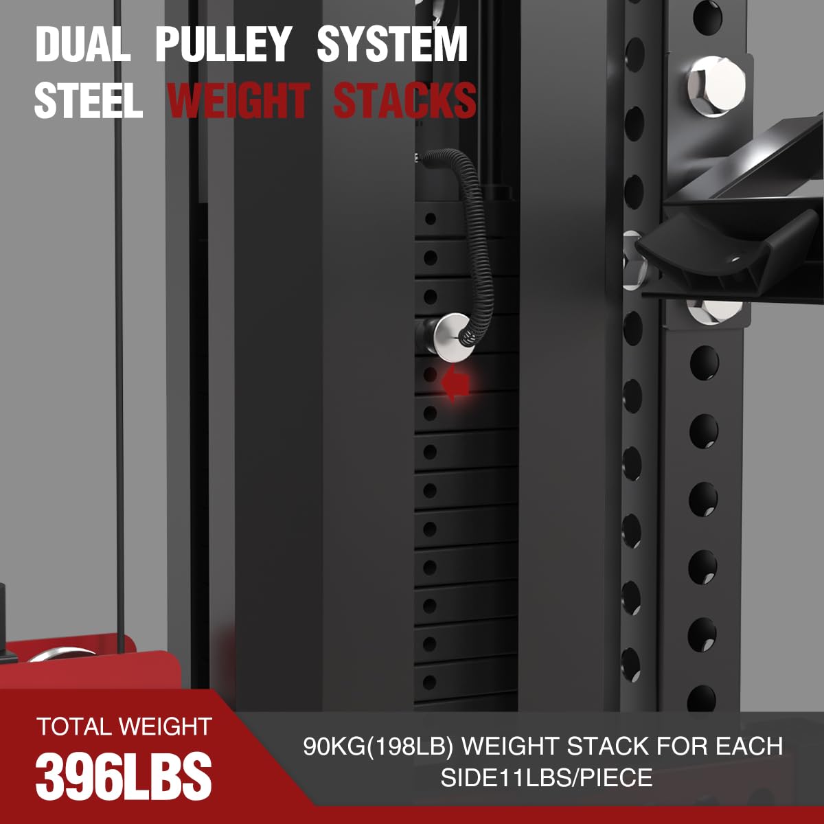 Commercial Smithe Machine with Weight Stack, All-in-One Power Cage Squat Rack Home Gym System with Leg Press Attachment & Cable Crossover, Multi-Functional Trainer with Dual Pulley System for Home Gym