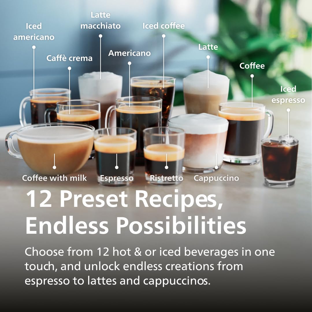 Philips 4400 Series Fully Automatic Espresso Machine, LatteGo Milk System, Integrated Grinder, 12 Hot & Iced Coffee Pre-Sets, Quick Start, SilentBrew, 15-Bar Pressure, Black Chrome (EP4444/90)