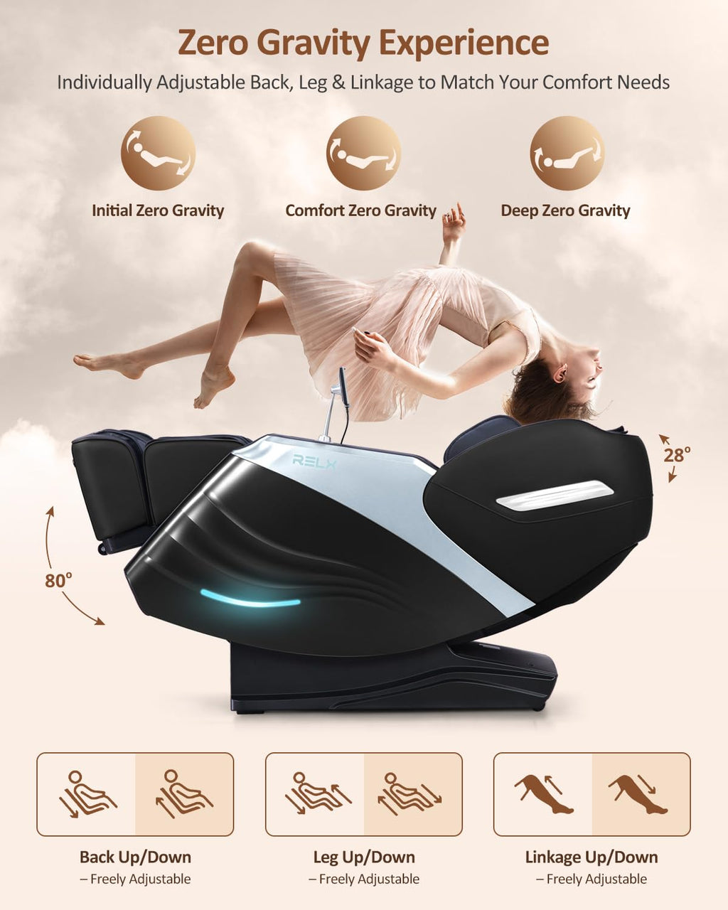 RELX 2026 Massage Chair Full Body, 20 Modes Zero Gravity SL-Track Shiatsu Massage Chair Built-in Heat System, Airbag Massage with Body Scan, Deep Yoga Stretch, Calfrest Extension and AI Control(White)