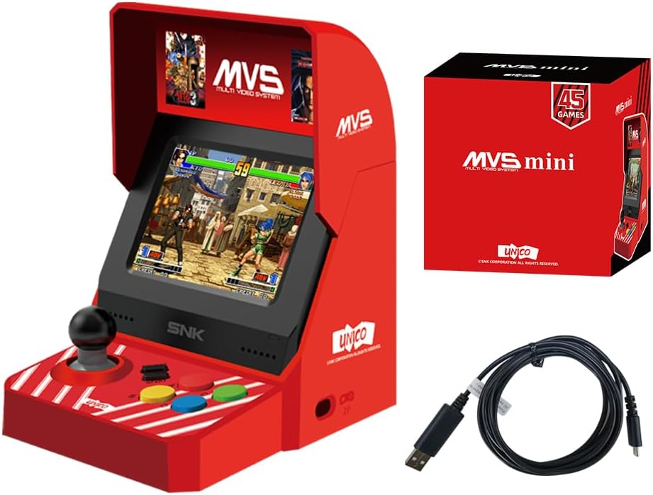 NEOGEO MVS Mini Arcade Console - 45 Preloaded Classic SNK Games (KOF, Metal Slug, Samurai Shodown), 3.5" 4:3 TFT LCD, 2-Player Support, HDMI, ABS Plastic Retro Gaming Console for Adults