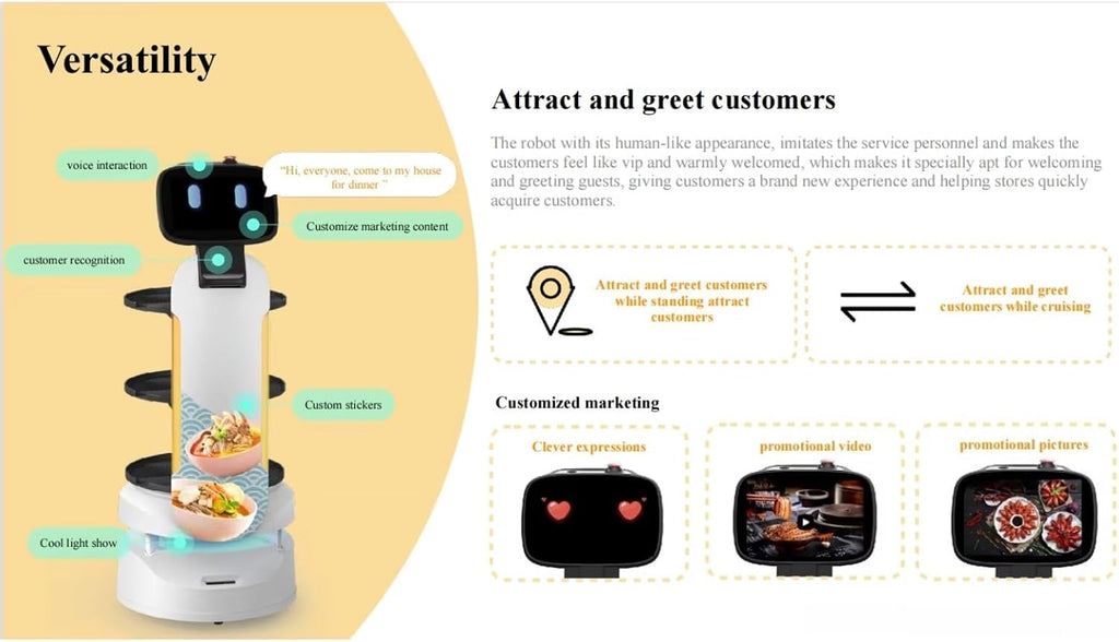 Indoor Waiter Robot with 360° No-Blind Camera, Delivery Service Robot Spill Proof Design & AI Reminder Light, Flexible Schedule for Restaurant KTV, Efficient Food Recycle & Delivery Service