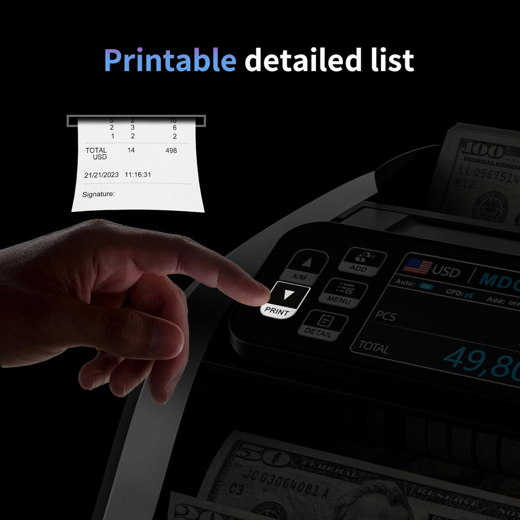 Aneken N60 Mixed Denomination Money Counter Machine, Value Counting, UV/MG/IR/DD Counterfeit Detection, 3.5" TFT Display Cash Counting Machine, Printer Enabled Bill Counter for Business