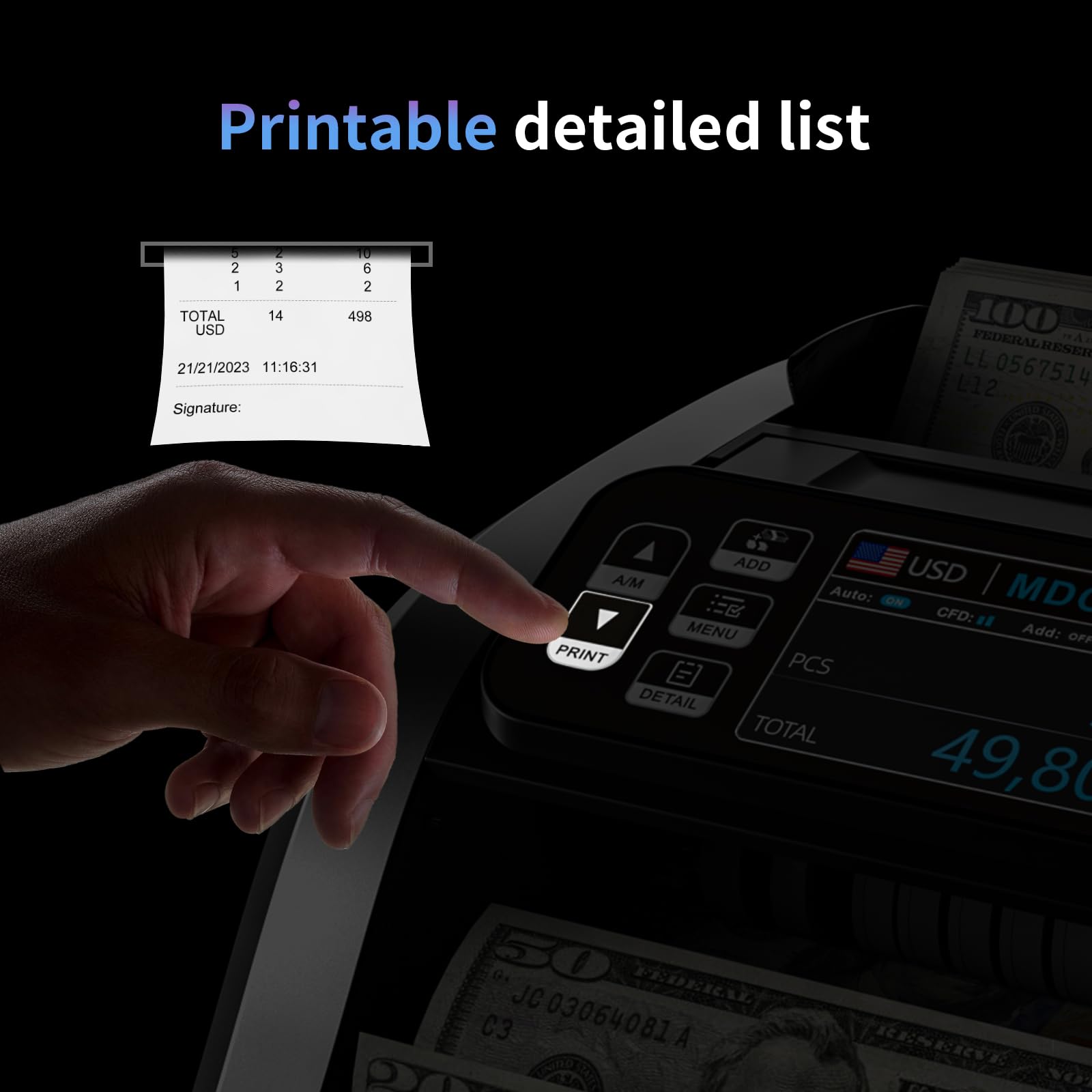 Aneken N60 Money Counter Machine Mixed Denominations, Cash Counter with 3.5” HD Dual TFT Display, UV/MG/IR/DD Counterfeit Detection, Printer-Ready Bill Counting Machine for Business, Upgraded Version