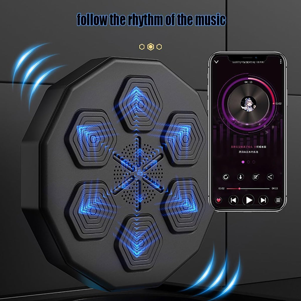 Music Boxing Machine - Smart Wall-Mounted Boxing Trainer with 9 Modes & Speeds, Bluetooth Music, LED Display, Gloves & USB Cable for Professional Training & Fitness - Black