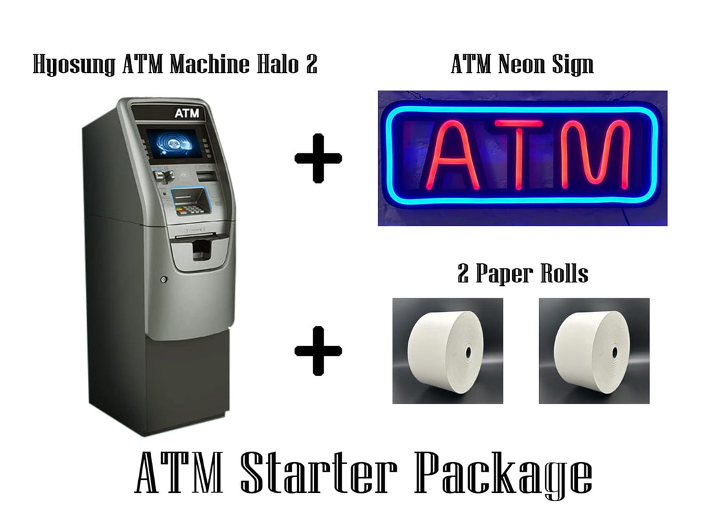 ATM Starter Package, ATM Machine Halo 2 + ATM Neon Sign + 2 Receipt Paper Rolls