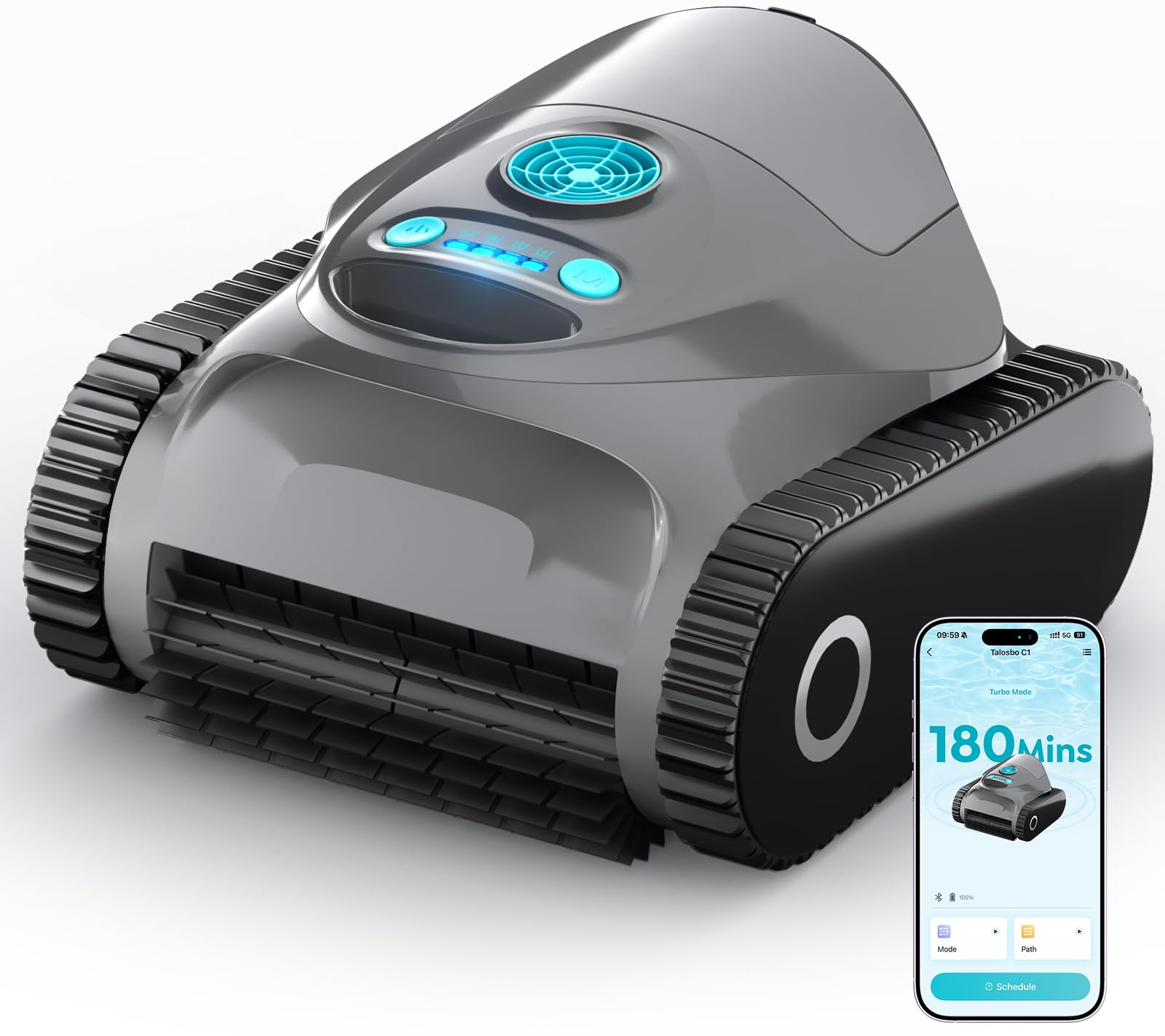 C1 Cordless Pool Cleaner Robot with 180 Mins, Powerful Triple-Motor Suction, Wall & Waterline Deep Cleaning, Smart Paths with APP, Dual-Layer Filtration, for Inground Pools (Dusk Blue)