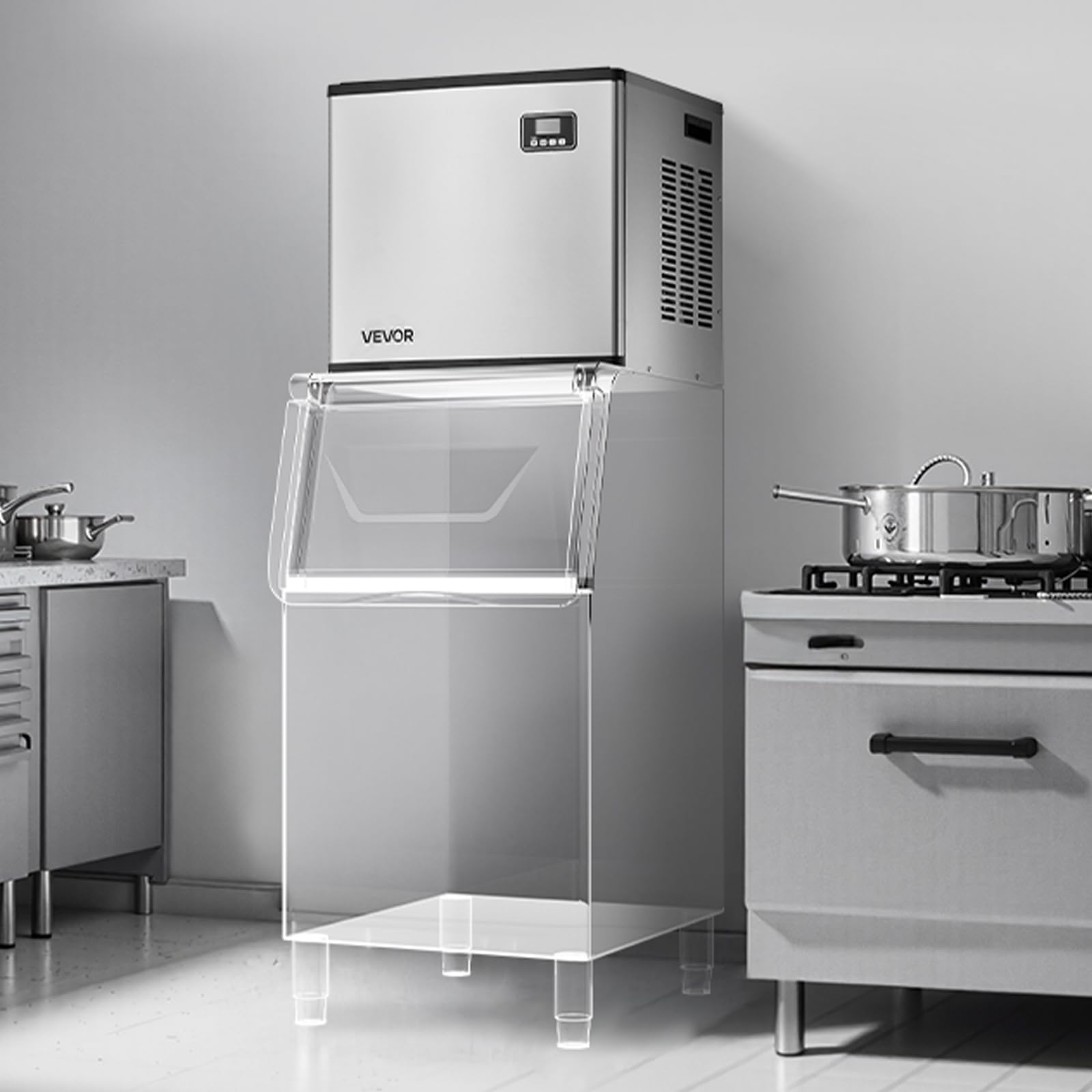 VEVOR Commercial Ice Maker Machine - Head, 300 Lbs/Day Stainless Steel Ice Machine with Scheduled Ice-Making, Self-Cleaning, Adjustable Thickness, Ideal for Restaurant Bar Cafe Hotel - Head Only