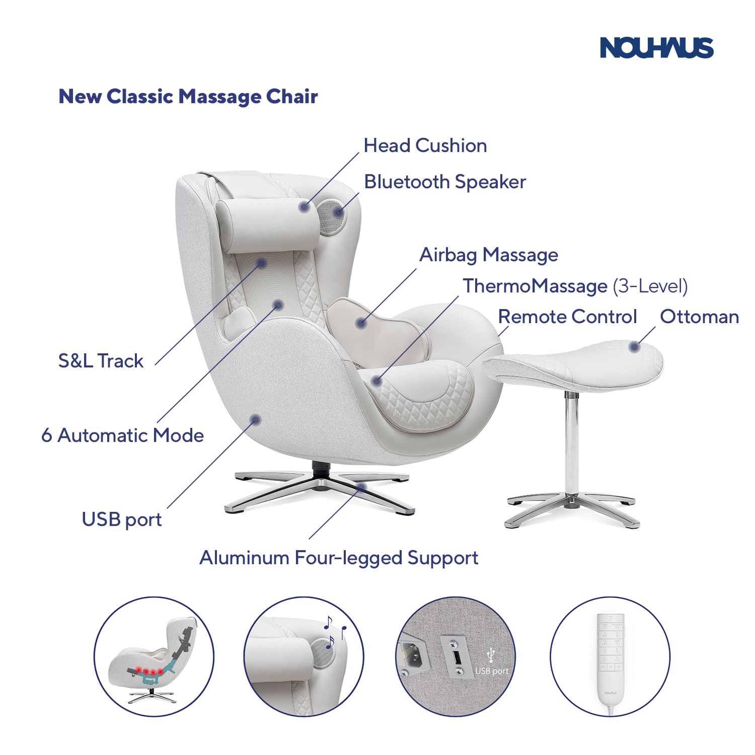 Nouhaus Classic Massage Chair with Ottoman – Caramel Leather Recliner with Percussive Shiatsu Massager, Built-in Speaker & Full Body Spot Massage – Ultimate Comfort for Home & Office