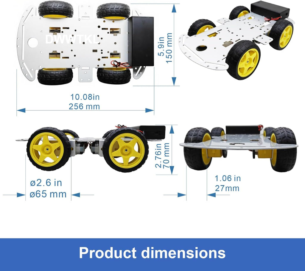 DIY Robot Smart Car Metal Chassis Kit 4WD Car Arduino Programming Kit with TT Motor Speed Encoder Learn Arduino/Microbit/Raspberry Pi for Adult Age 15+ (Unassembled)