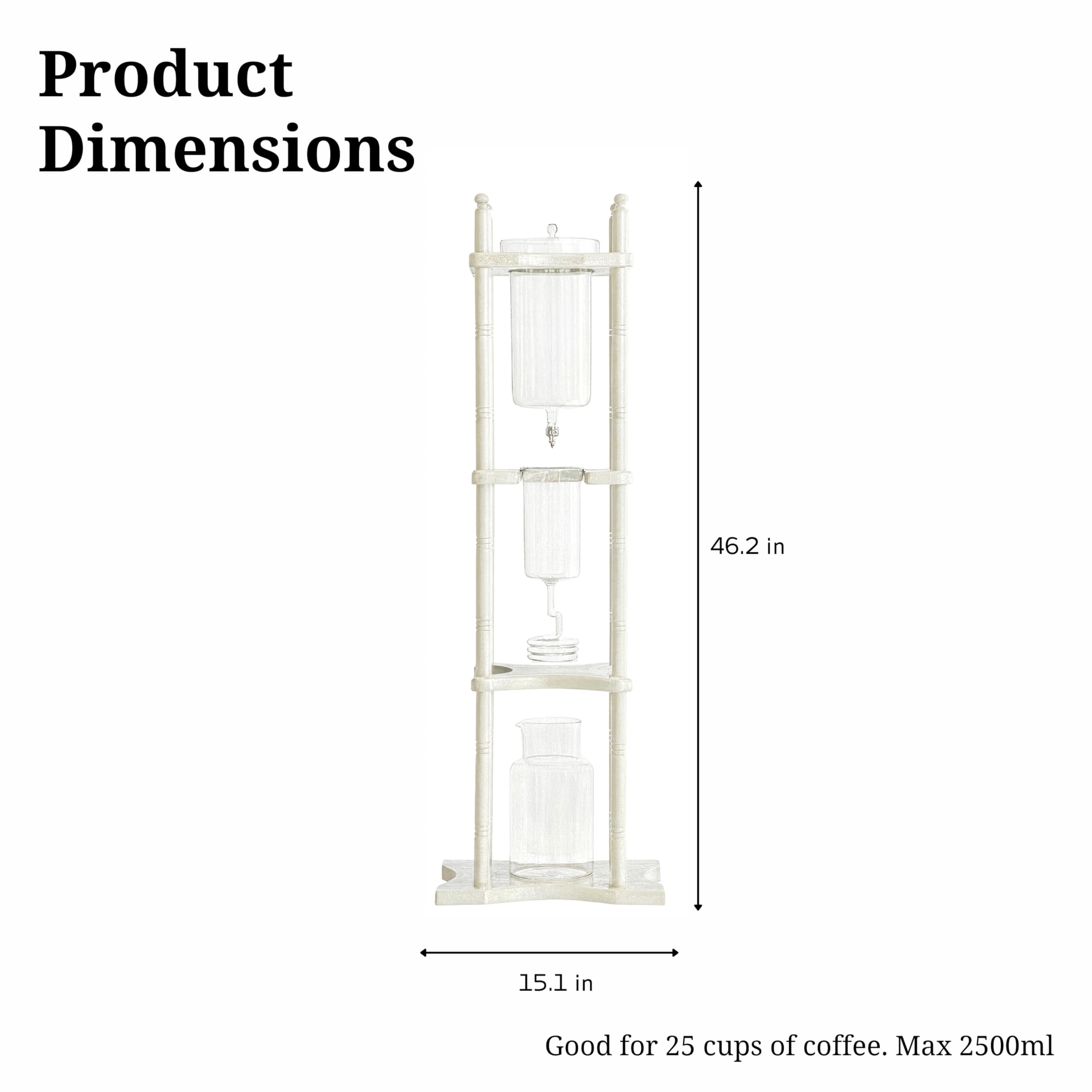 Nispira Cold Brew Drip Tower Iced Coffee Maker Glass Wooden Stand 25 Cups