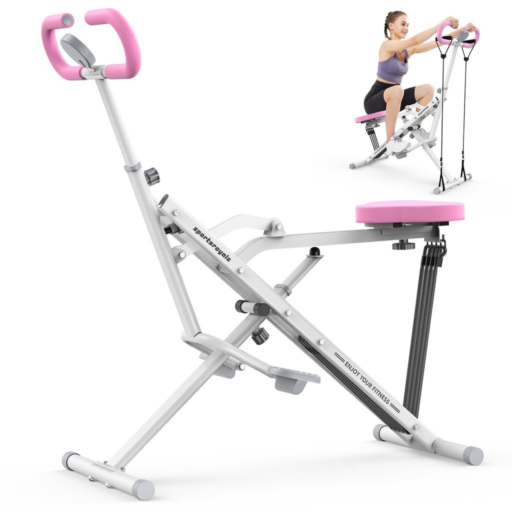 Sportsroyals Squat Machine, Squat Assist Rower for Glutes and Thighs, Foldable Exercise Equipment w/ Four Adjustable Resistance for Home, Full Body Workout Machine