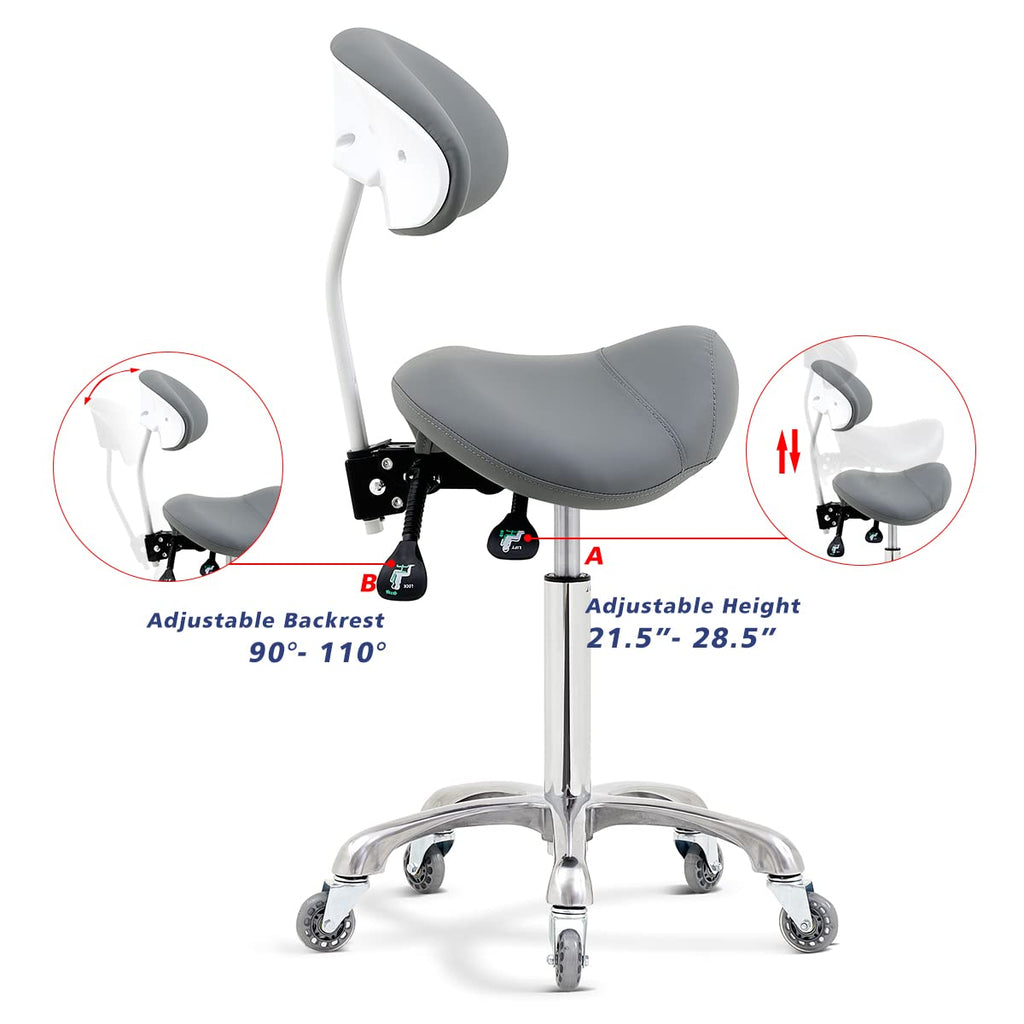 Antlu Saddle Stool Chair for Massage Clinic Spa Salon Cutting, Saddle Rolling Stool with Wheels Adjustable Height (Black)