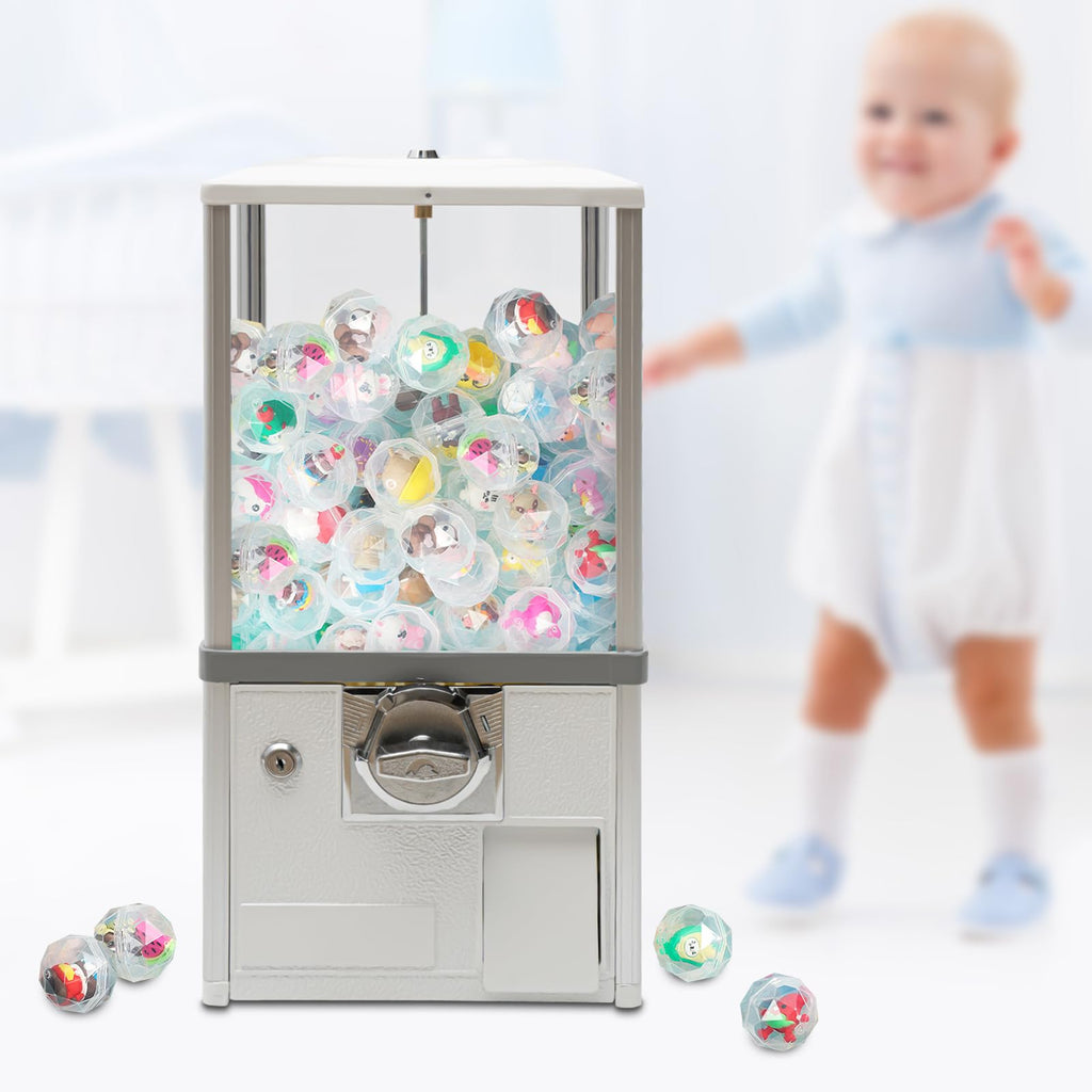 Vending Machines, 25 Cents Coin Operated Vending Machine Commercial Large Capacity Gumball Machine Capsule Toys Vending Dispenser Vending Machine for Amusement Parks, Retail Stores (White)