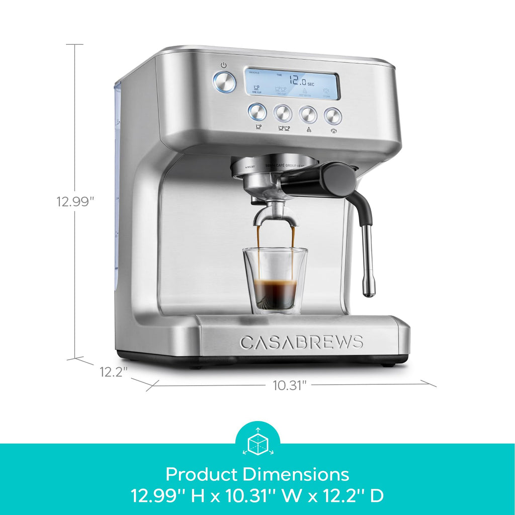 CASABREWS Ultra Espresso Machine with LCD Display, 20 Bar Espresso Maker with Powerful Milk Frother, Customizable Brewing Temperature, Barista-Level Latte and Cappuccino Machine for Home, Silver