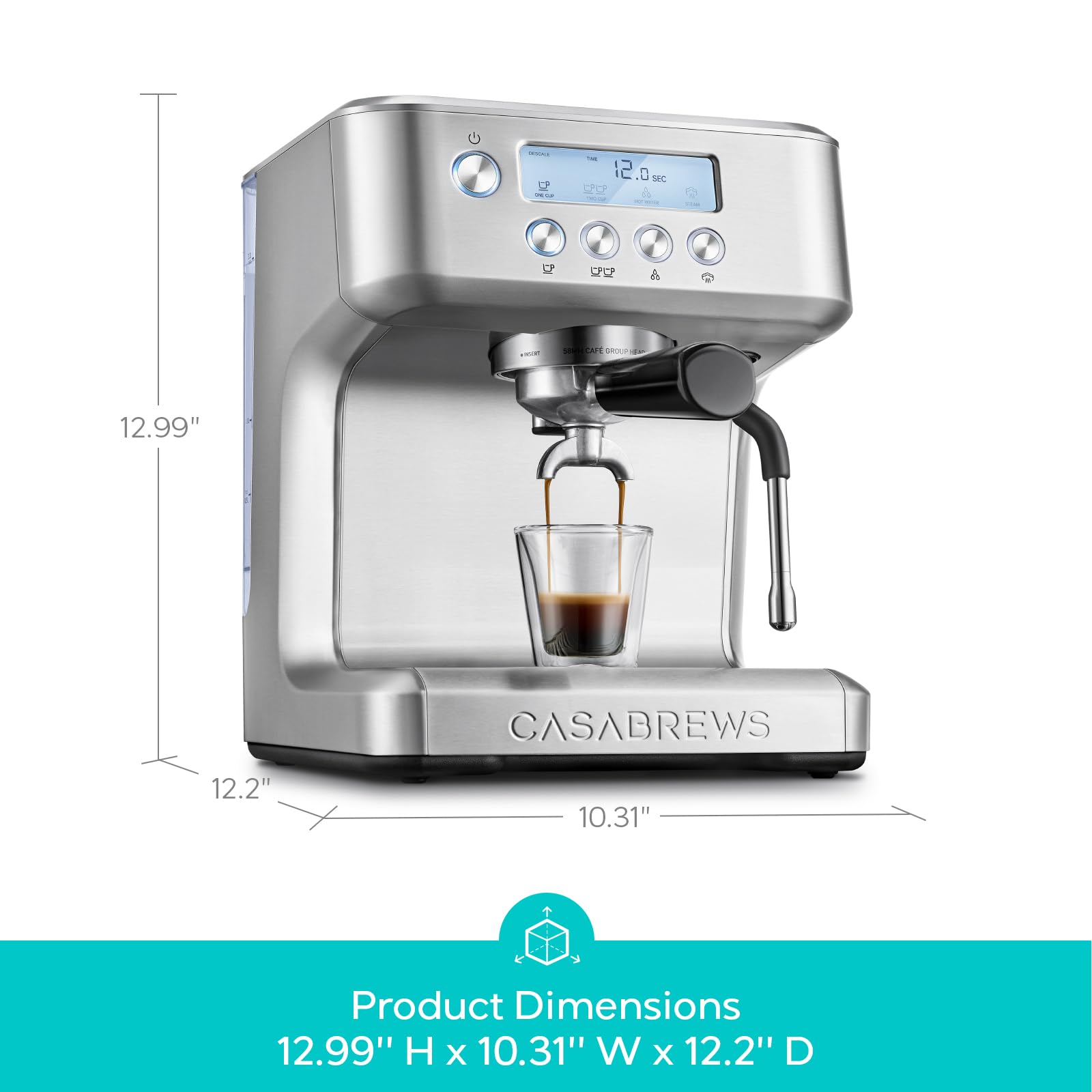 CASABREWS Ultra Espresso Machine with LCD Display, 20 Bar Espresso Maker with Powerful Milk Frother, Customizable Brewing Temperature, Barista-Level Latte and Cappuccino Machine for Home, Silver