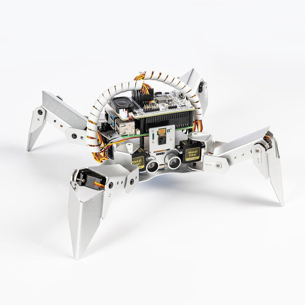 SunFounder PiCrawler AI Robot Kit for Raspberry Pi 5/4/3B+/Zero 2W, Openclaw LLMs ChatGPT/Gemini/Grok, Voice&Video Recognition, Python/Scratch, Mic, Battery, Camera (RPI NOT Included)