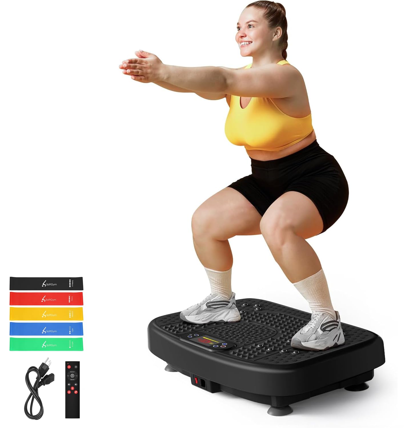 SoftGym Waver Vibration Plate Exercise Machine for Lymphatic Drainage Weight Loss,120 Speed Levels Vibrating Platform with Resistance Bands,Full-Body Workout Equipment for Muscle Toning