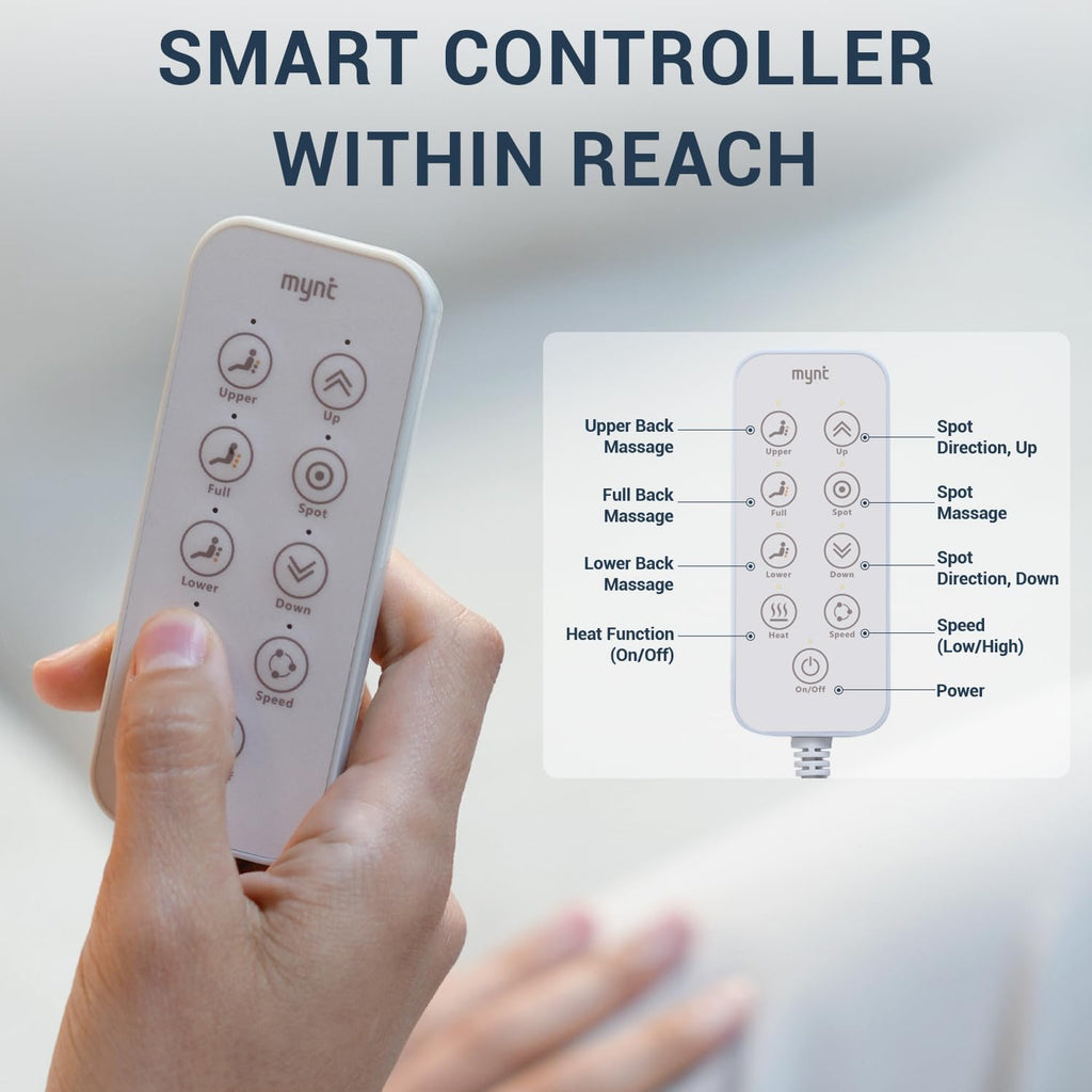 Mynt FSA Eligible HSA Approved Back Massager for Chair, Foldable Back Massager with Soothing Heat, Flexible Massage Chair Pad with Soft S-Curve Longer Track, Portable Rolling & Spot Chair Massager