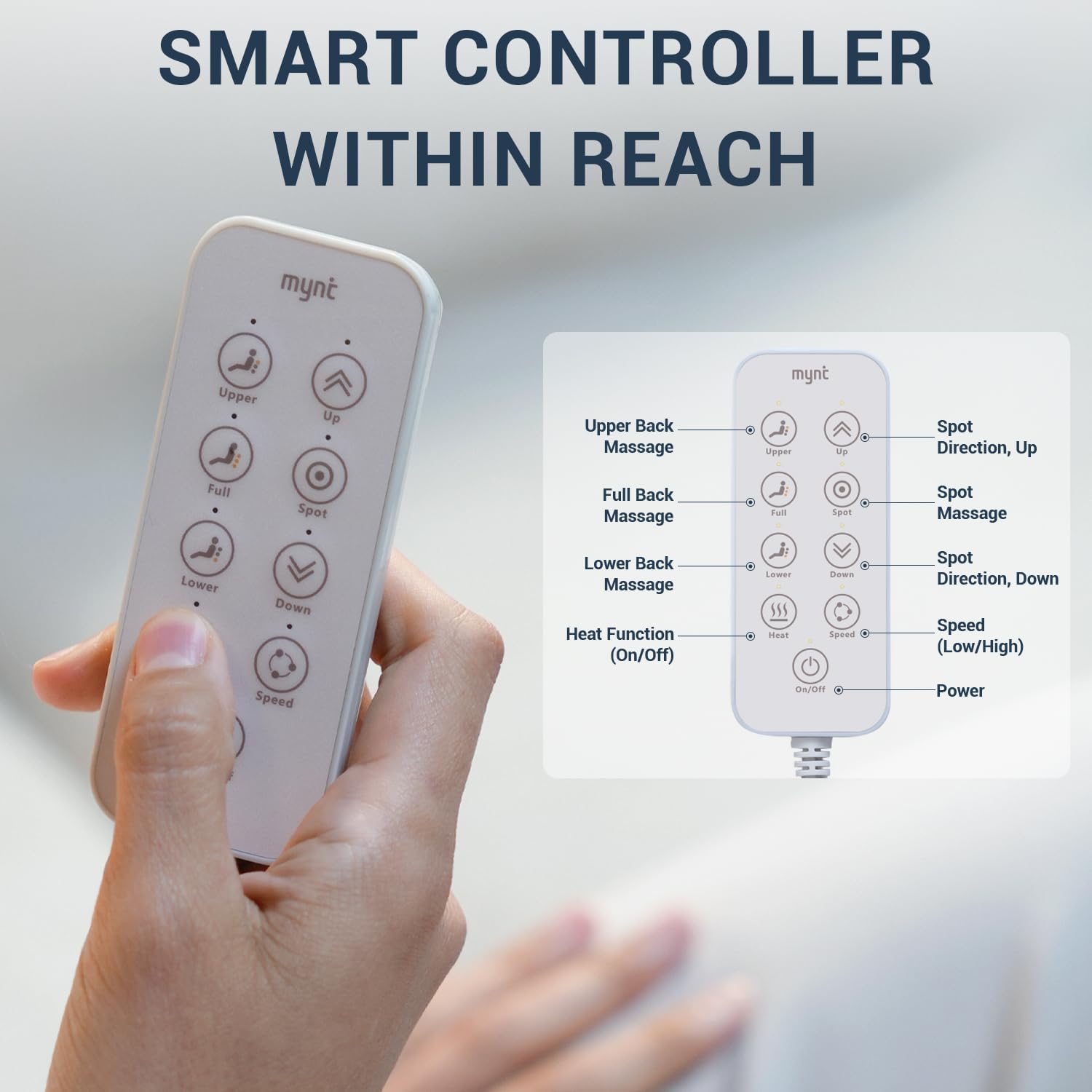 Mynt FSA Eligible HSA Approved Back Massager for Chair, Foldable Back Massager with Soothing Heat, Flexible Massage Chair Pad with Soft S-Curve Longer Track, Portable Rolling & Spot Chair Massager