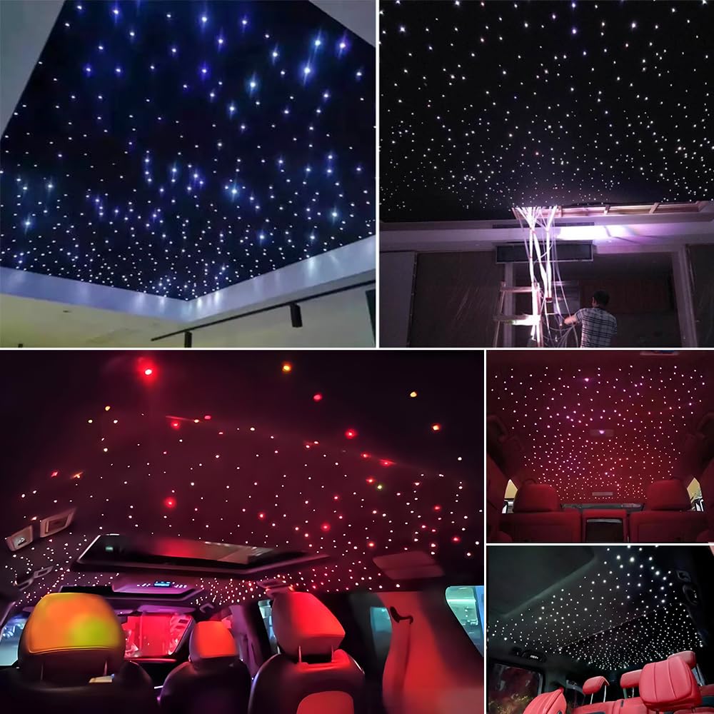 AKEPO Shooting Star+Twinkle Fiber Optic Lights Kit, Car Home Use Meteor APP Control Music Activated Star Ceiling Sky Light, RGBW Light Engine+Mixed Diameter Fibers 460pcs of 9.8ft/3m+Remote