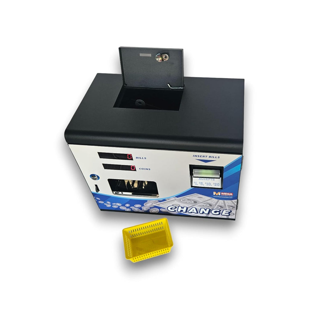 Dollar Bill Changer Machine – Front Door Bill to Coin Change Machine Black, Slots, Arcades, Laundry Stores Accepts Various Denominations to Dispense US Quarters/Tokens – Fits 3000 Coins
