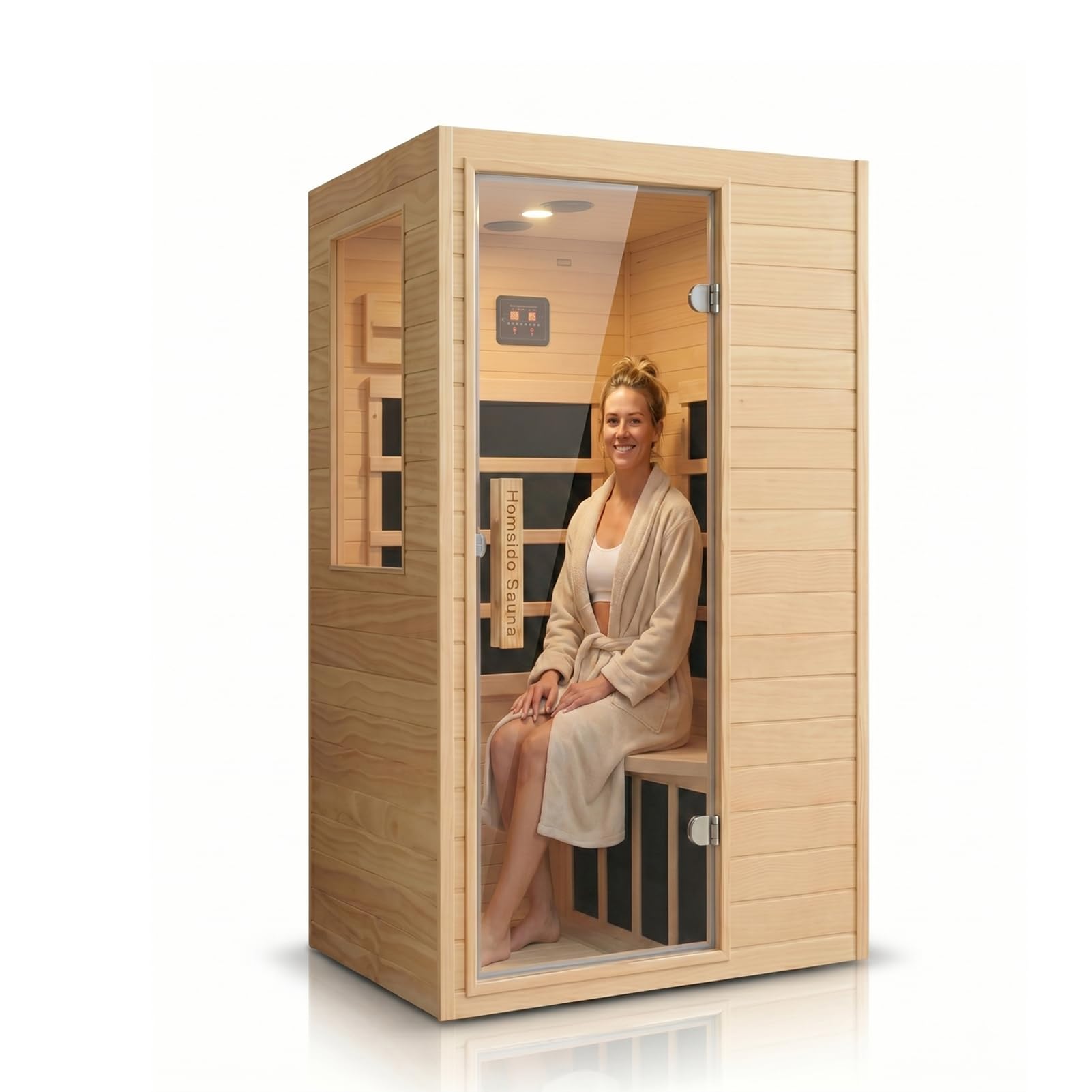 1350W Far Infrared Home Sauna, Energy-Efficient Fast-Heating Indoor Sauna Room with Bluetooth & 7-Color Therapy, Canadian Hemlock Wood, Modular Design - Ideal for Home Gym, Family Relaxation