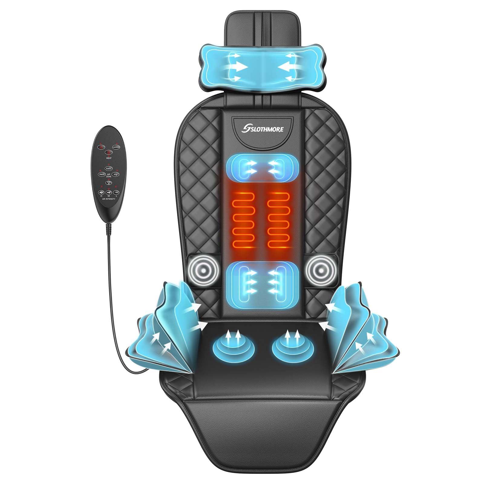 Back Massager with Heat & Traction & Vibration, Seat Massager Pad for Pain Relief Deep Tissue, Lumbar Traction, PU Leather, Foldable, for 5’ to 6’1”, Massage Chair Pad for Office Home