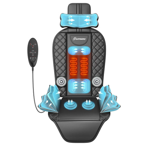 Back Massager with Heat & Traction & Vibration, Seat Massager Pad for Pain Relief Deep Tissue, Lumbar Traction, PU Leather, Foldable, for 5’ to 6’1”, Massage Chair Pad for Office Home