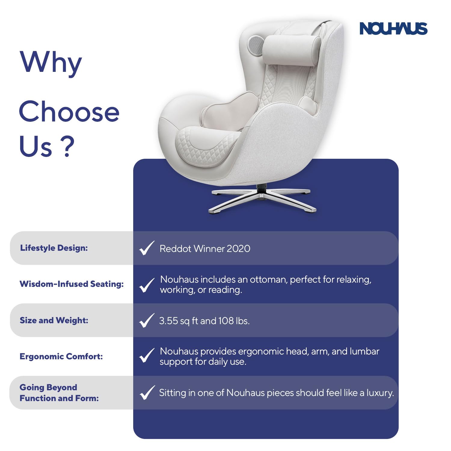 Nouhaus Classic Massage Chair with Ottoman – Caramel Leather Recliner with Percussive Shiatsu Massager, Built-in Speaker & Full Body Spot Massage – Ultimate Comfort for Home & Office