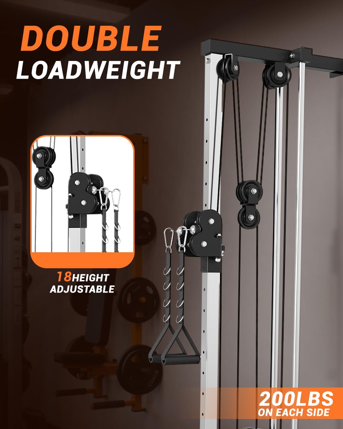 Wall Mount Cable Station, 18 Position Height Adjustable LAT Pulldown Machine with Dual Pulley System, Cable Crossover Machine for Home Gym