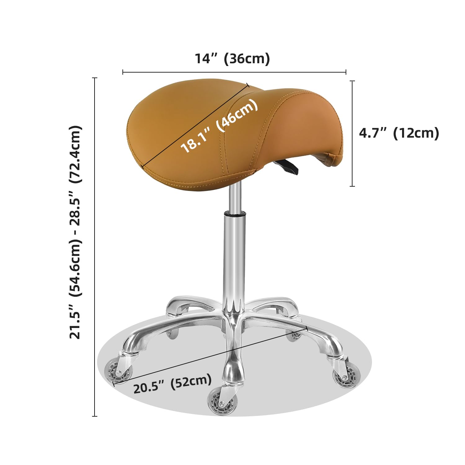 Antlu Saddle Stool Chair for Massage Clinic Spa Salon Cutting, Saddle Rolling Stool with Wheels Adjustable Height (Black)