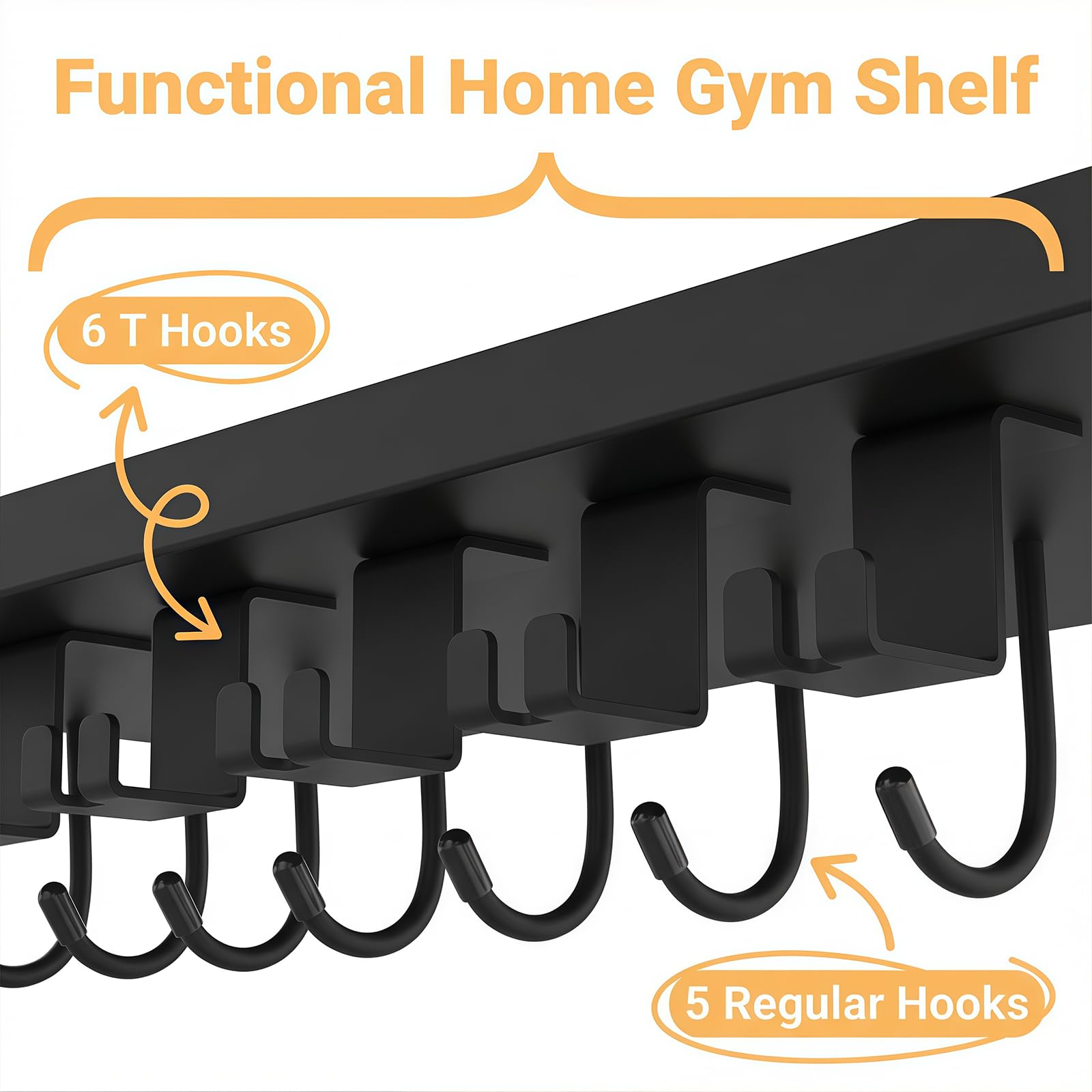Floating Shelf Organizer Compatible with Tonal Accessories,16.9x6Home Gym Weight wall Storage Equipment Hanger, Metal Rack Holder Wall Mount with 5 T-Lock Brackets & Hooks Hanger (Black)