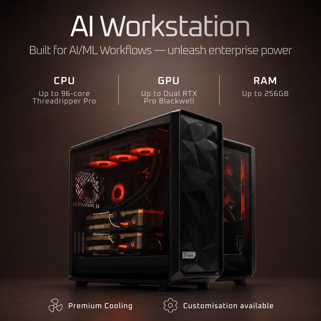 MES2X Dual GPU AI Workstation - AMD Ryzen 9-9950X3D2 16 core 4.3GHz - Dual GPU GeForce RTX 5090-8TB (2x4TB RAID) NVMe SSD - 256GB DDR5-1600W - Windows 11 Pro - Liquid Cooled