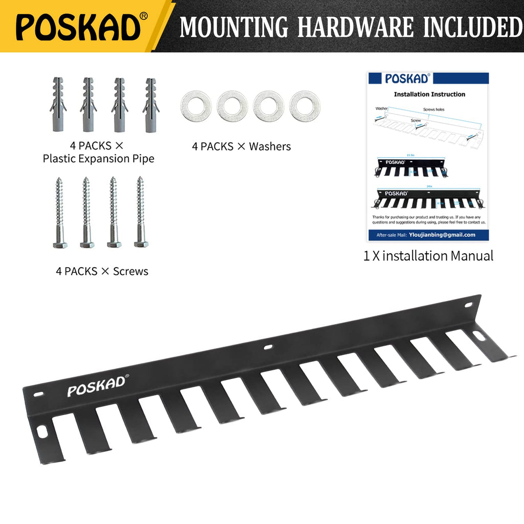 Poskad Multi-Purpose Gym Storage Rack,8 OR 12 Hook Heavy-Duty Steel Gym Organizer Wall Mount Hanger for Home and Pro, Gym Accessory Storage Resistance Bands,Jump Ropes,Lifting Belt,Barbells.