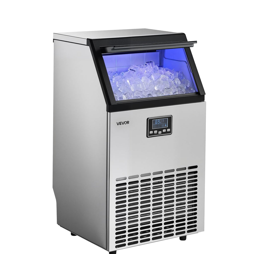 VEVOR Commercial Ice Maker Machine with Pump, 360 lbs/24h with 85 lbs Storage Capacity, Built-in/Freestanding/Under Counter, Stainless Steel Ice Maker with LED Display & Self-Cleaning, for Home Bar
