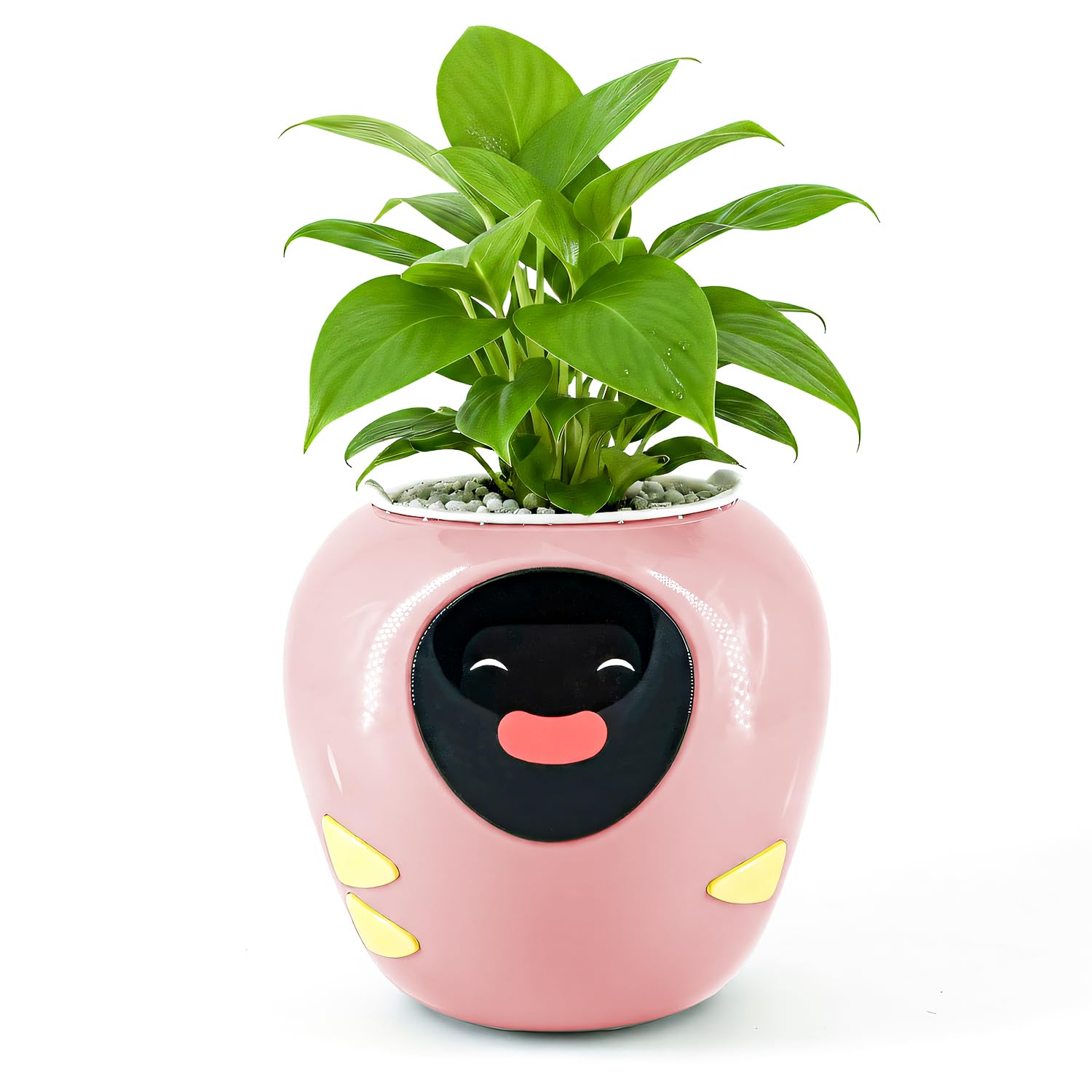 Plantbot Upgraded Large Smart Flower Pot Pet Planter Robot with Artificial Intelligence, Time Temperature Display, and Numerous Expressive Animations Based, for Indoor Decoration, Gifts (Yellow)