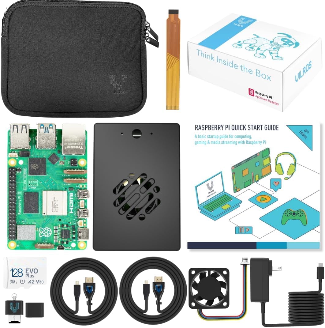 Vilros Raspberry Pi 5 Starter Kit MAX – Official 8GB RAM Pi 5 Board, 128GB Preloaded Micro SD, Case, Power Supply & Cooling – Complete Plug-and-Play Kit for Beginners & Advanced Users