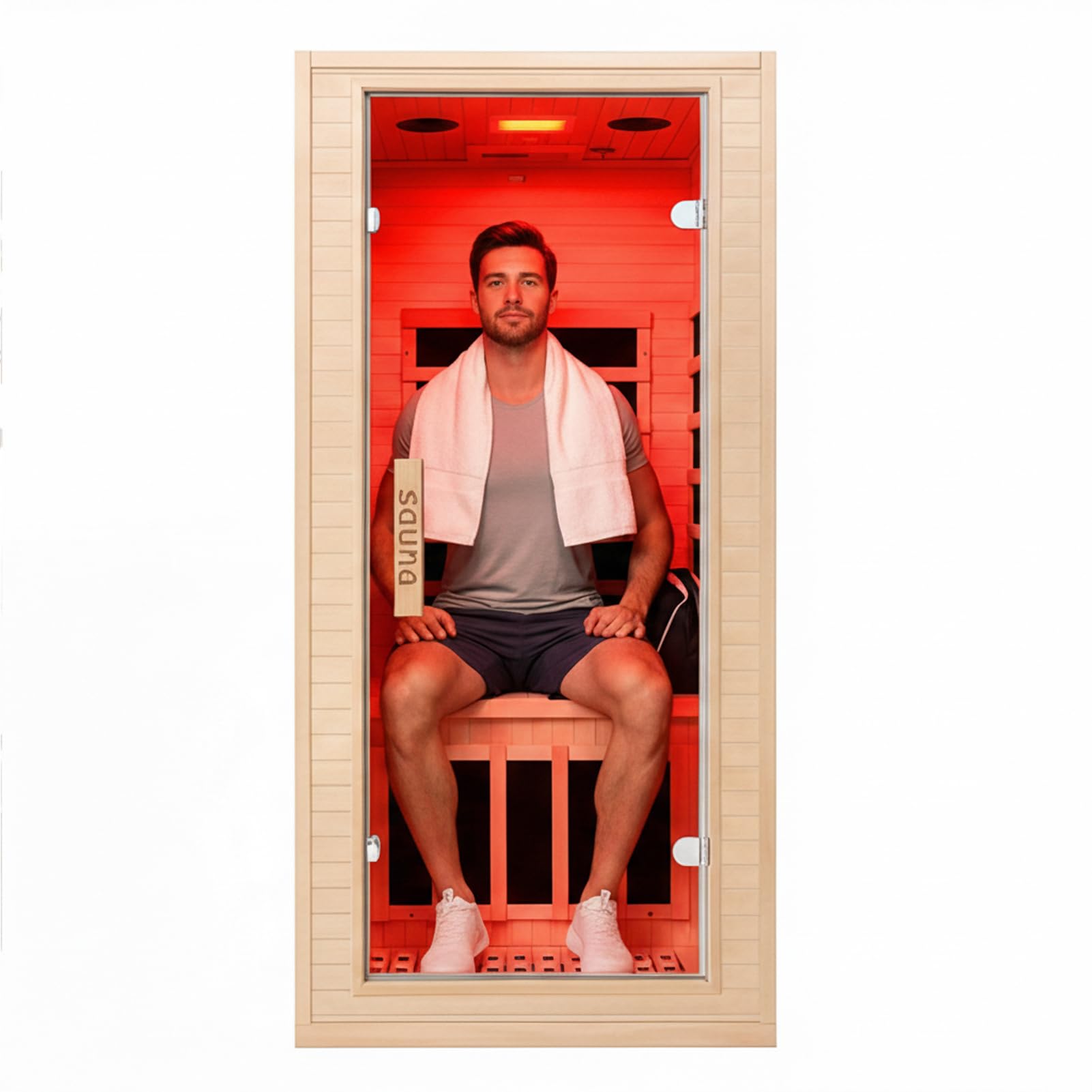 1350W Far Infrared Home Sauna, Energy-Efficient Fast-Heating Indoor Sauna Room with Bluetooth & 7-Color Therapy, Canadian Hemlock Wood, Modular Design - Ideal for Home Gym, Family Relaxation