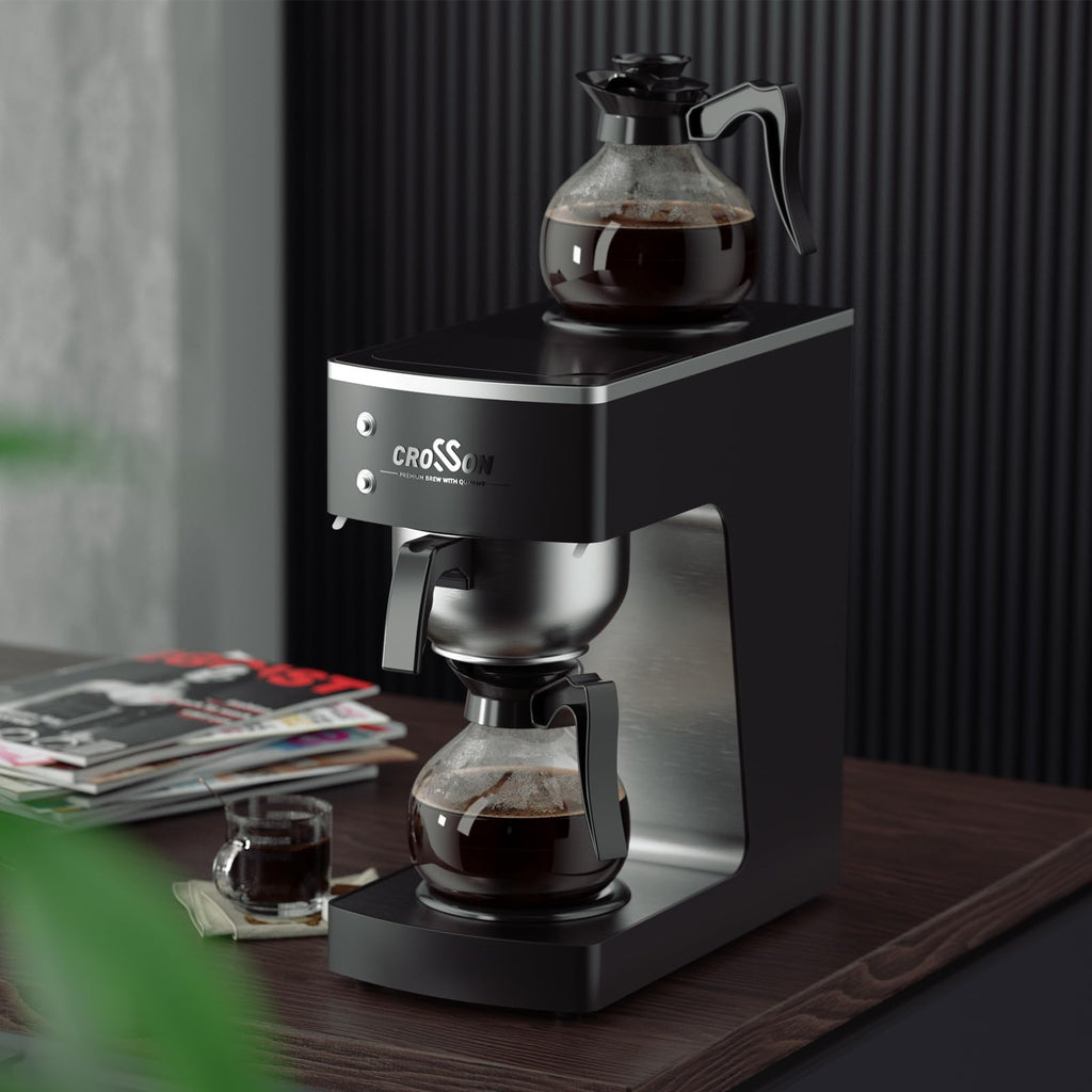 crosson 200 Cup/hour Commercial Drip Coffee Maker, 7.2L Pour Over Coffee Brewer with 4 Glass Decanter&Warmers and Easy Clean Fingerprint Free Housing and 304 Stainless Steel Funnel,
