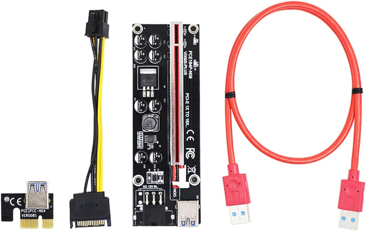 KLVN 500PCS VER009S Plus PCI-E Riser Card PCIE 1X to 16X Extender 1M 0.6M USB 3.0 Cable 6Pin to SATA Power for Video Card (Color : Red)