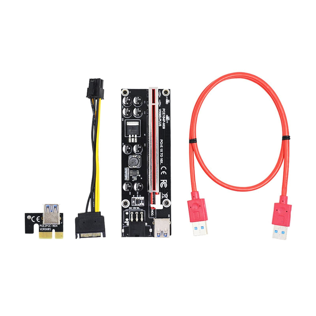 KLVN 500PCS VER009S Plus PCI-E Riser Card PCIE 1X to 16X Extender 1M 0.6M USB 3.0 Cable 6Pin to SATA Power for Video Card (Color : Red)