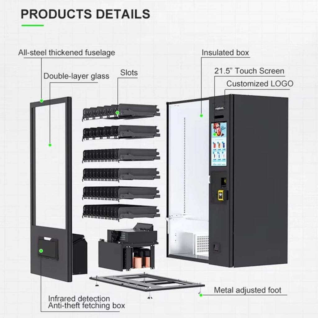 Snack Vending Machine with Remote Monitoring, Card Reader, 60 Selection Outdoor Combo Snack and Drink Smart Dispenser,Vending Machine for Snacks, Cold Drinks and Coffee