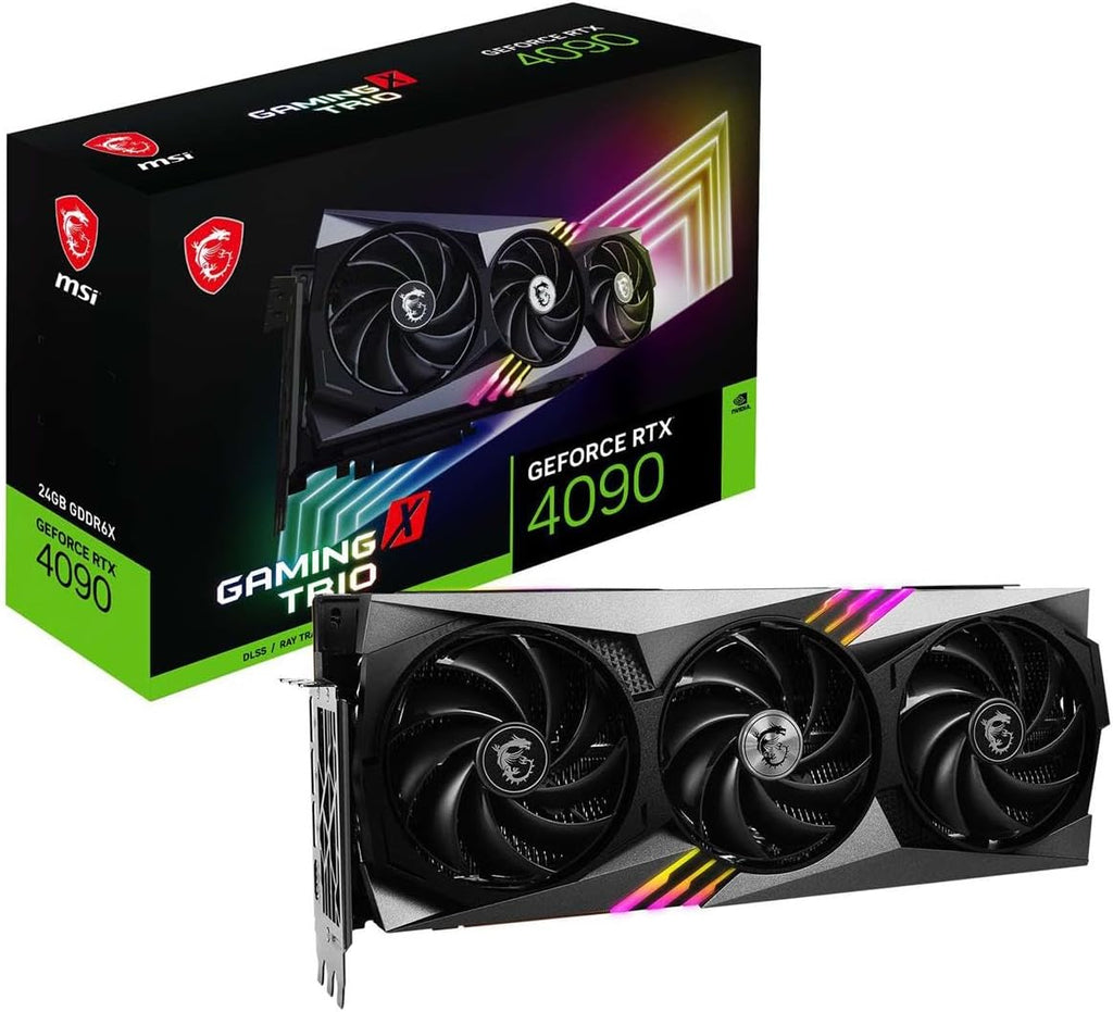 MSI Gaming GeForce RTX 4090, 24GB GDRR6X, 384-Bit, Boost Clock: 2595 MHz, HDMI/DP Nvlink Tri-Frozr 3 Ada Lovelace Architecture OC Graphics Card (RTX 4090 Gaming X Trio 24G)