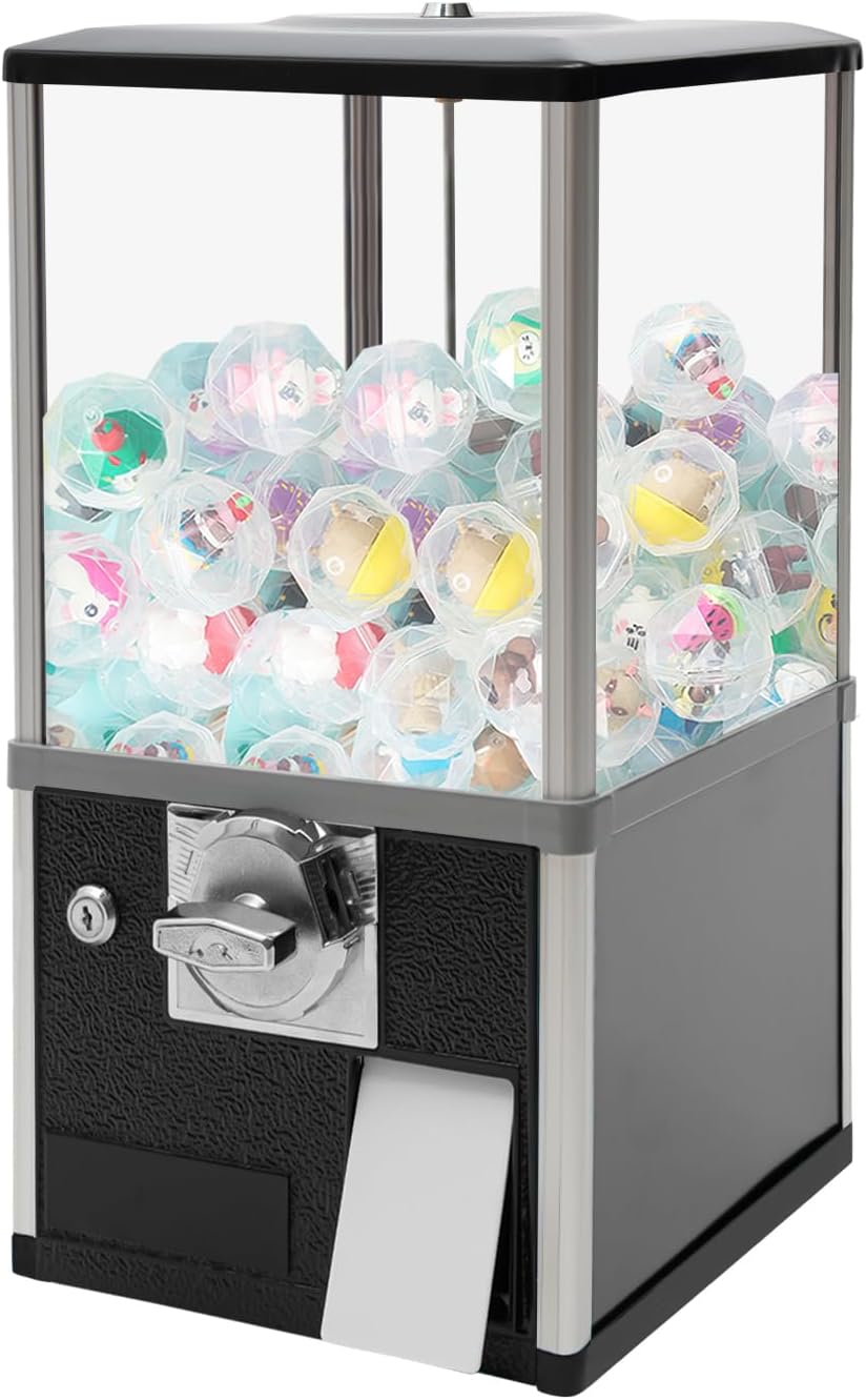 Gachapon Machine, 21 Inch Height PS Bouncy Balls Dispenser, Commercial Candy Bubble Gum Vending Machine with Clear Design Hold 180 Capsule Toys for Game Stores,Retail Stores,Gumball Bank, Home