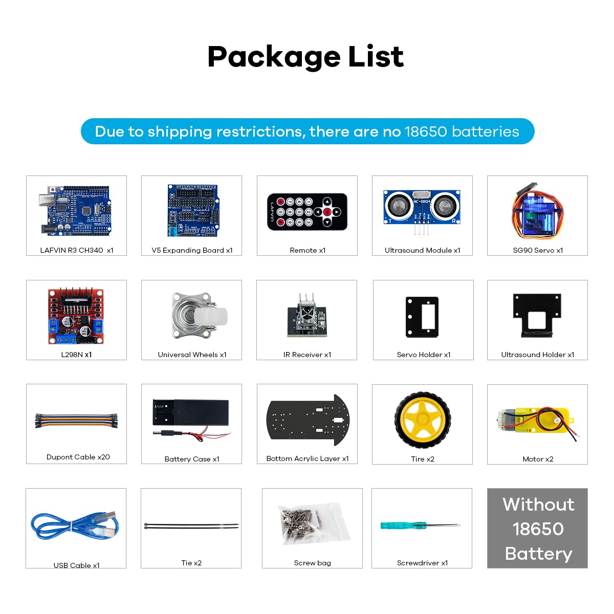 LAFVIN 2WD Smart Robot Car Kit with R3 Board, Ultrasonic Sensor, L298N Motor Driver, IR Remote Control, Obstacle Avoidance STEM Educational DIY Kit for Beginners