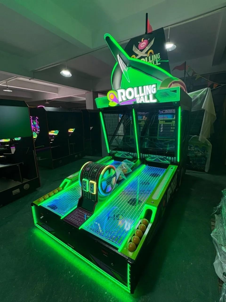 CREATIVE ARCADES Neon Pirate Dual-Lane Skeeball Machine, Coin Operated, Ticket Redemption, LED Lighting, Pirate Theme, for Arcades and FECs