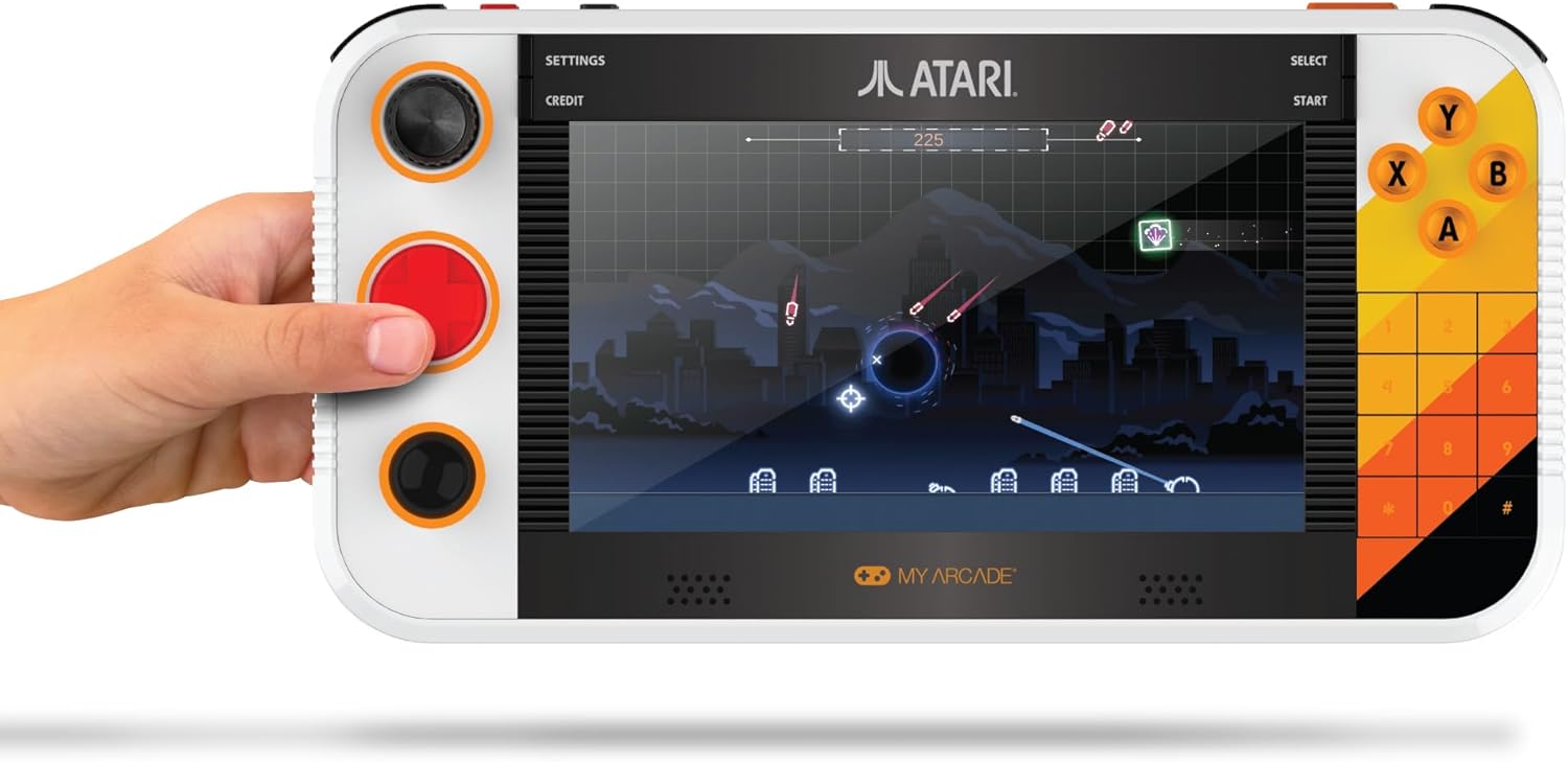 My Arcade Atari Gamestation Go: Rechargeable Battery, Over 200+ Preloaded Retro Video Games Including Pac-Man, Recharged, & Balls of Steel, Wi-Fi, Smartglow, 7 Inch Display