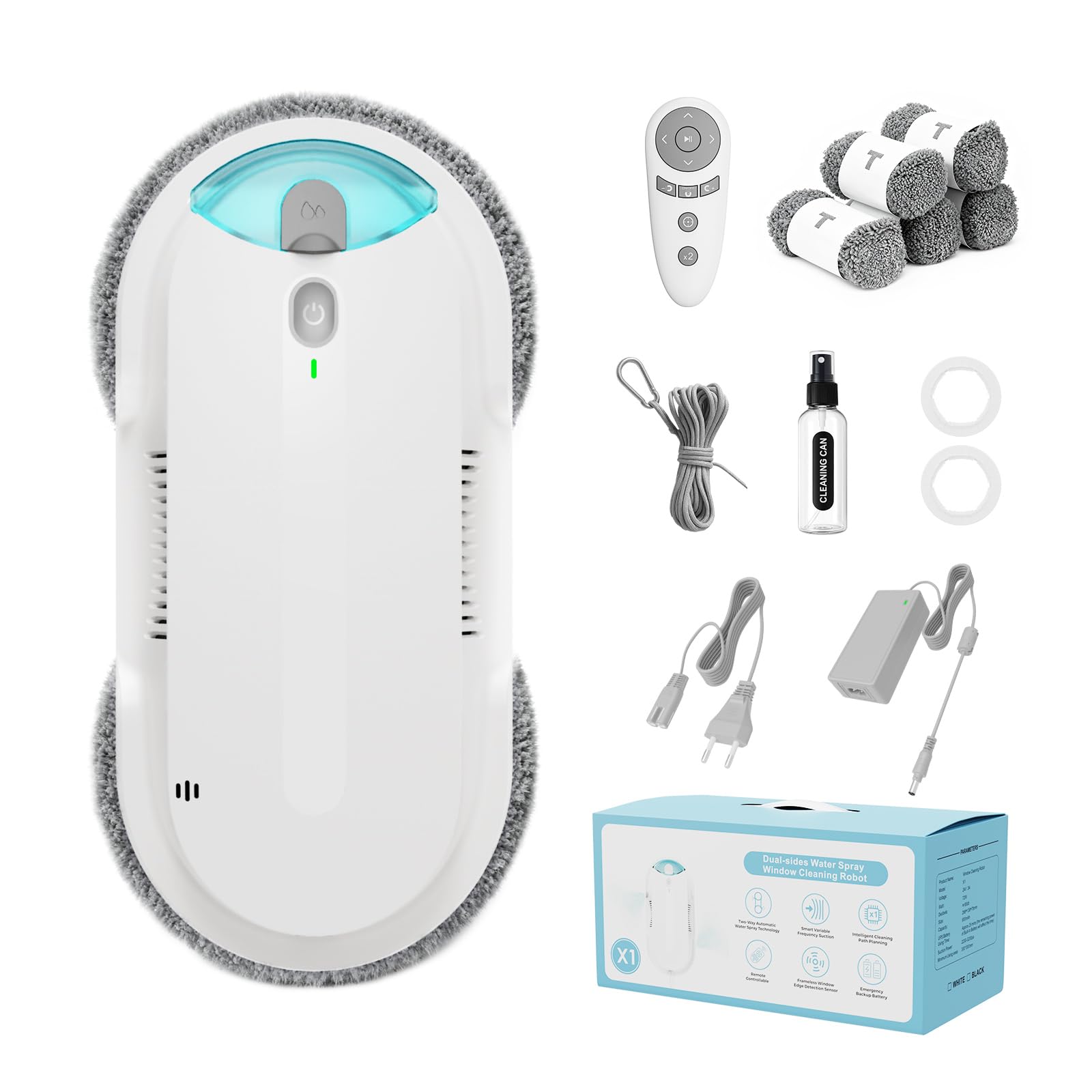 Window Cleaning Robot - Double Helix 4800-6400Pa Suction, Dual Ultrasonic Spray, 85ml Tank, Edge Detection, Anti-Drop, 3 Cleaning Modes for Streak-Free Glas