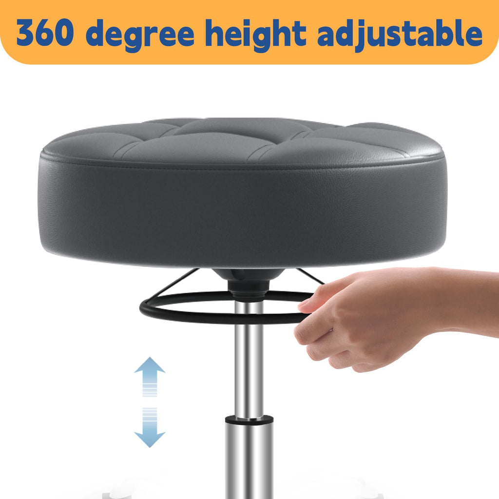 Rolling Stool Heavy Duty 400lb: Super Soft Seat Cushion,360° Swive,Height Adjustability,No Squeaky Noises,No Tip Over, New Upgraded Salon stool Chair, for Tattoo Facial Massage Spa Medical (Black)